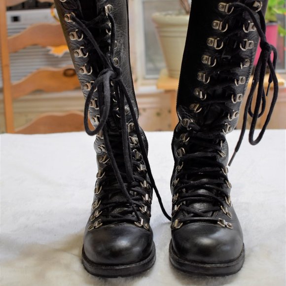 Frye Motorcycle Lace Up Knee High, Tall Rogan Boots. - Picture 1 of 7